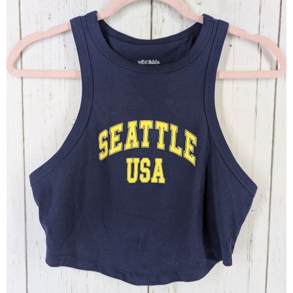 Wild Fable Size Medium Dark Blue‎ Yellow Seattle USA Crop Tank Top